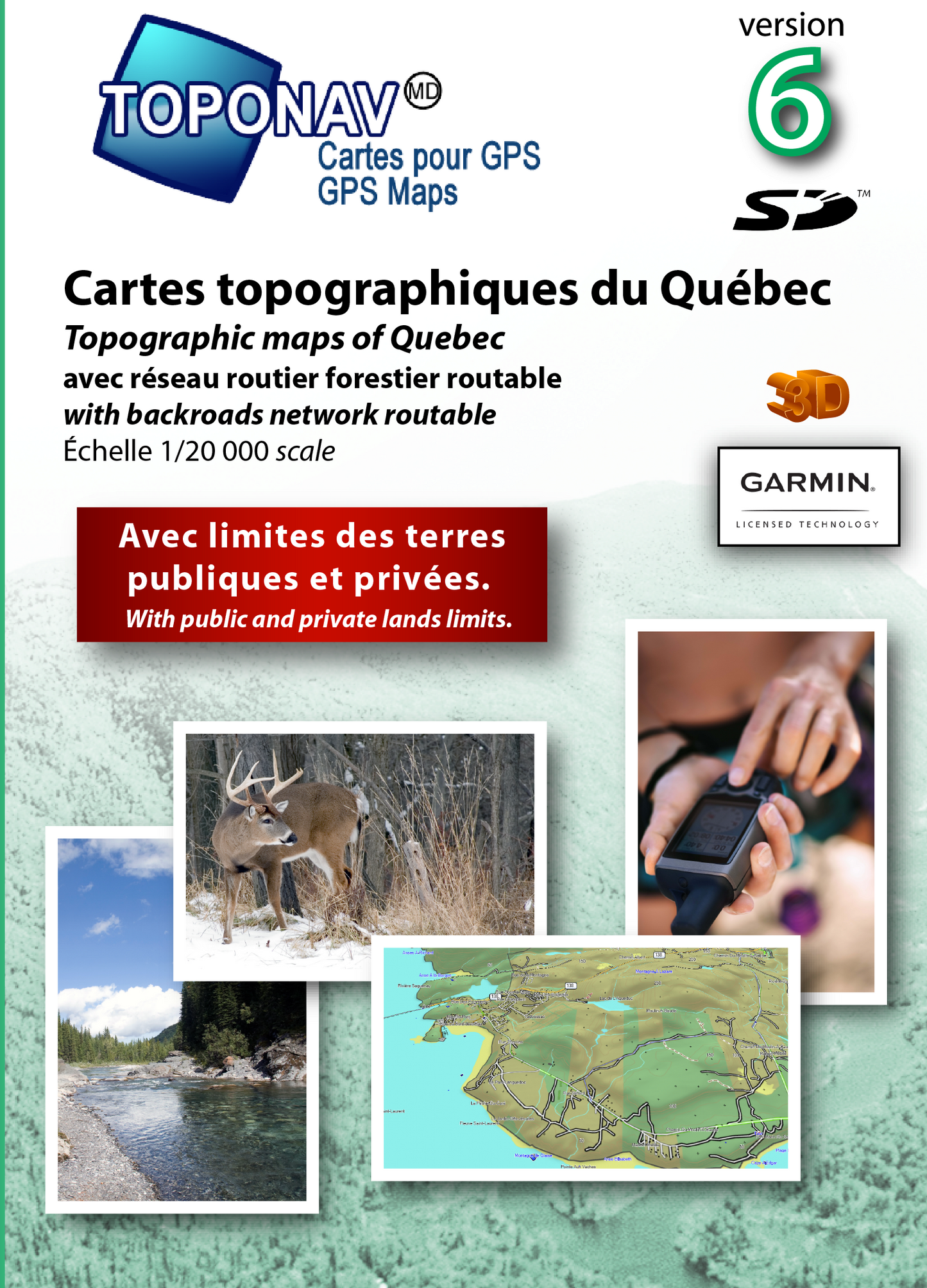 Québec V6 1/20 000 Topo 3D pour GPS Garmin